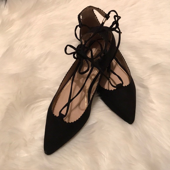 Topshop Ballerina Strap Up Black Suede Flats - Picture 4 of 8